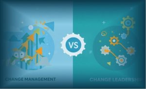 Diagram perbedaan change management dan change leadership dalam organisasi modern