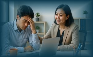 Pemimpin melakukan sesi coaching empatik dengan karyawan sebagai penerapan Emotional Intelligence di tempat kerja