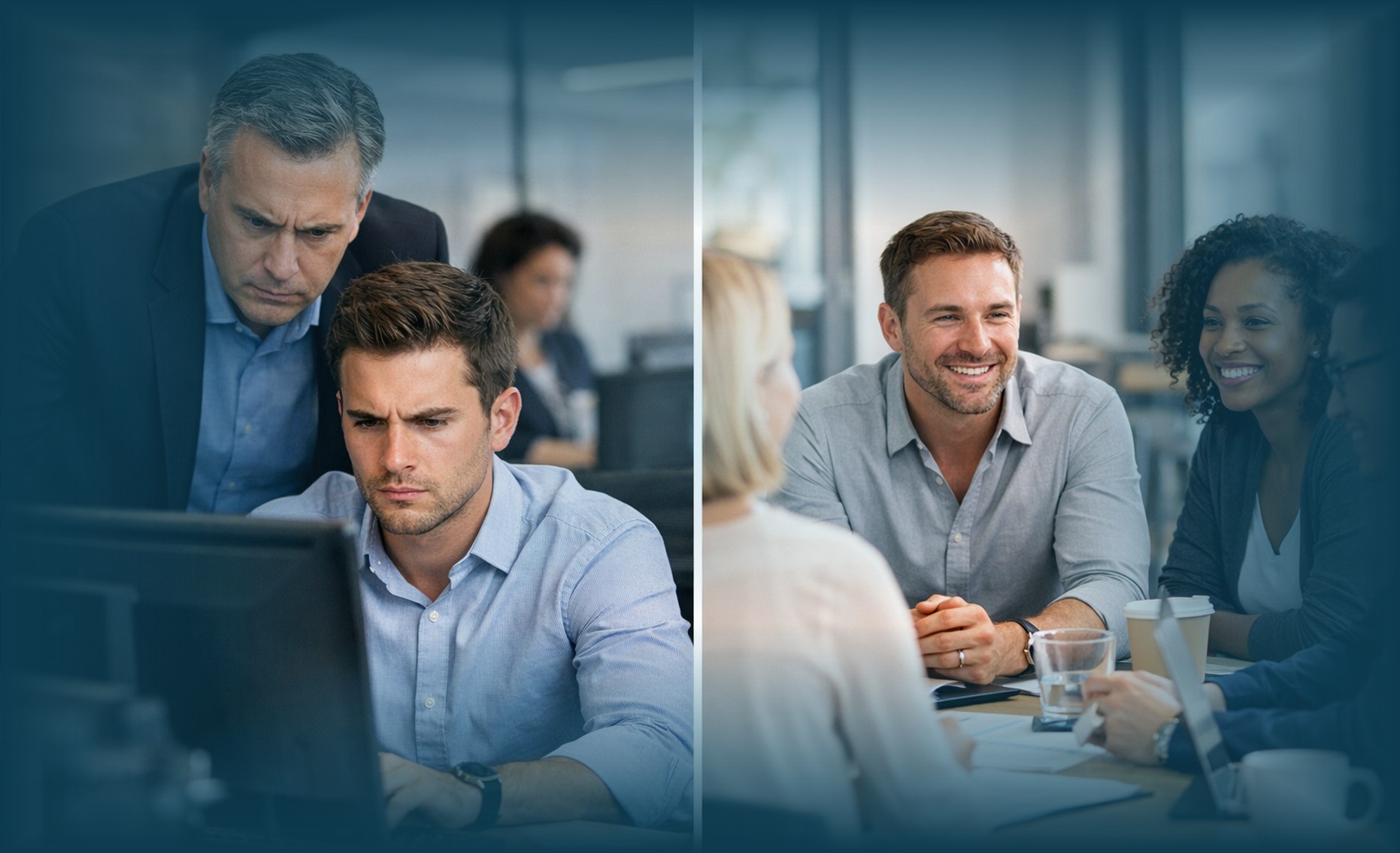 Ilustrasi micromanagement di kantor dibandingkan dengan trust-based leadership